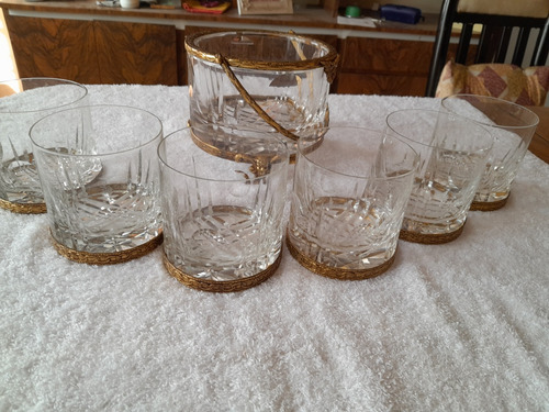 Juego Whisky Vasos Hielera Cristal Tallado