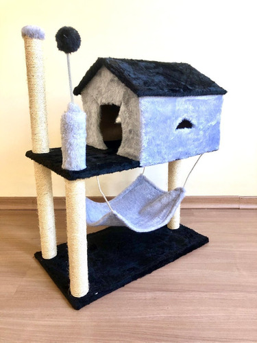 Brinquedo Arranhador Casa Com Rede + Kit Gato