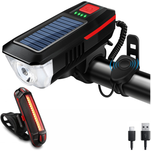 Farol Bike Solar/usb Recarregável Buzina+ Luz Ks103 Traseira