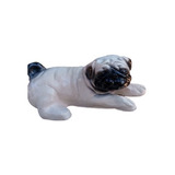 Cofre Estatua Cachorro Pug Deitado Gesso Decoração Coleira 