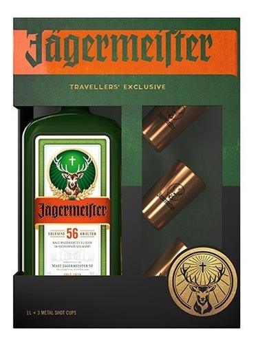 Licor Jagermeister Litro 1000ml Caja + 3 Shot Metal Jagger