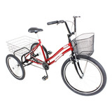 Triciclo Bicicleta Luxo Lazer Aro 26 Freio V-brake Vermelho
