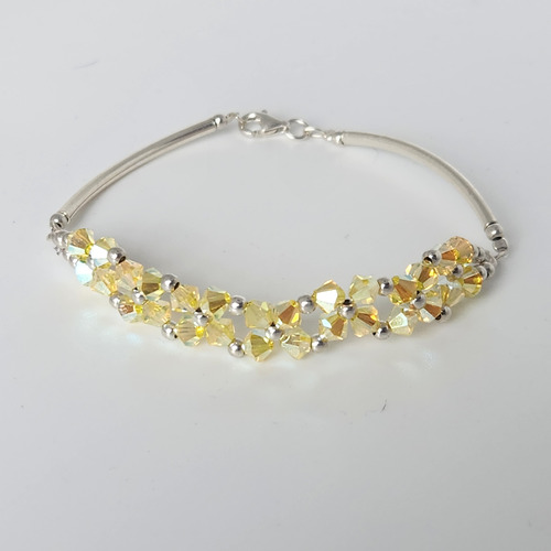 Pulsera Cristal Swarovski Elements Flores Multicolor Plata 9