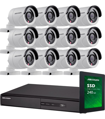 Kit Seguridad Hikvision Dvr 16 Ch + 12 Camaras +1tb Cctv M3k