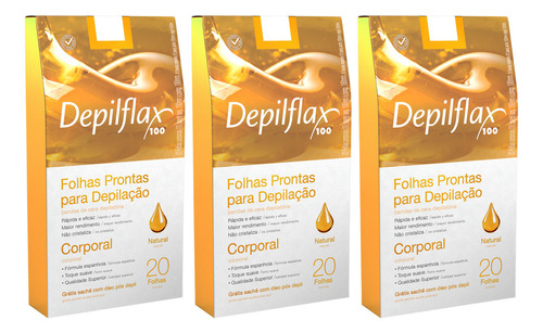 Kit 3 Cx Depilflax Folha Pronta Depilação Corporal Natural