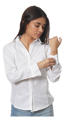 Camisa Dama Mujer Elastizada Entallada Blanca Ideal Empresas