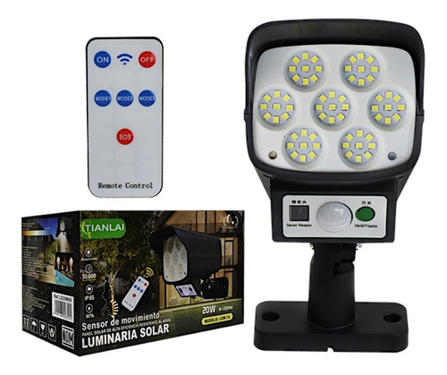 Lampara Solar Recargable 20w Ip65 Luz Led 1200 Lm Control