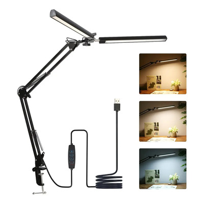 Lámpara Led Escritorio Sondiko Doble Brazo Negro 24w Protege Ojos Blanco