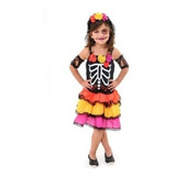 Fantasia Infantil Bruxa Caveira Mexicana Monster Halloween