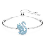 Pulsera Swarovski Iconic Swan, Cisne, Azul, Baño De Rodio