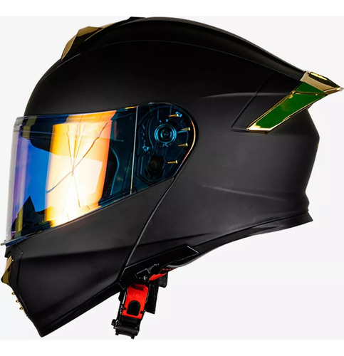 Casco Kov Thunder Negro Solido Dorado Deportivo Abatible