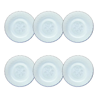 6 Plato Hondo De Vidrio Tulipanes Sb 542 Ml Blanco Floreado