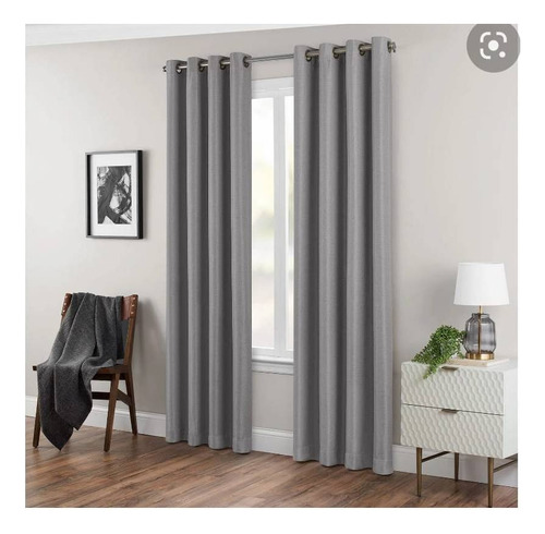 Cortina Gris Oscuro Engomada Unicolor 2 Paño 140x230