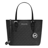 Bolsa Michael Kors Original Jet Set Travel Tote X-small Café Acabado De Los Herrajes Plateado Color Negro Color De La Correa De Hombro Negro Diseño De La Tela Monograma