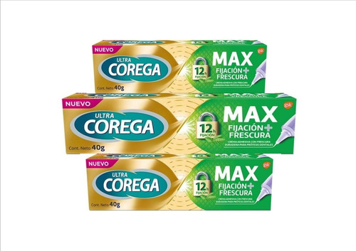 Corega Ultra Maxima Fijacion Frescura 40gr Combo X3 Unidades