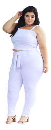 Kit Com 3 Peças Calça, Cropped E Cinto Plus Size Promoção