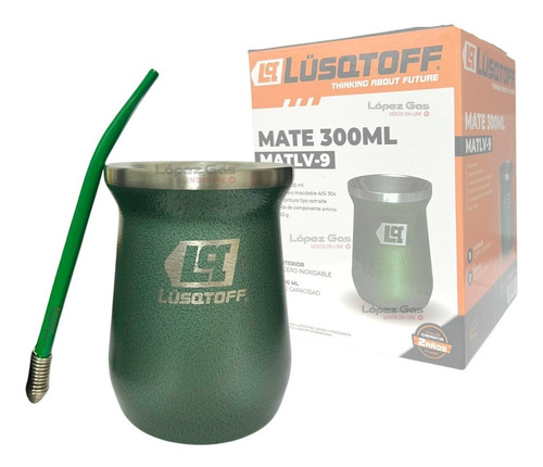 Mate Térmico Acero Inoxidable Verde Doble Capa + Bombilla