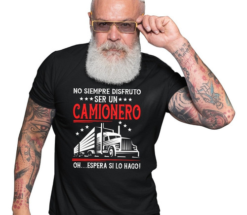 Camiseta Economica Negra De Hombre Estampado Traileros Cleen