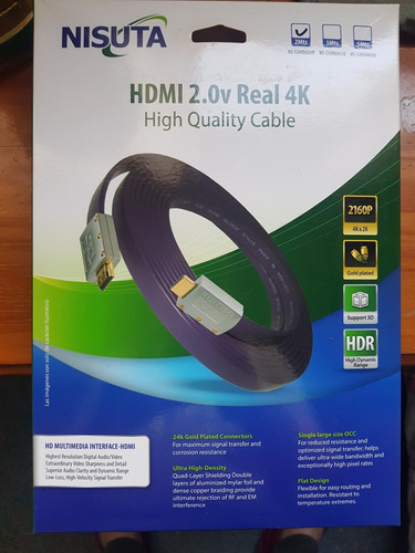 Cable Hdmi 2.0 4k Nisuta Oro Plano 2 Metros Excelente 