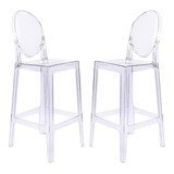 2 Banqueta Taburete Ghost Transparente Con Respaldo - Sillas