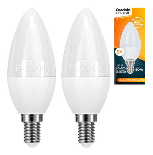 2 Lámparas Led Vela E14 5w (40w) Cálida Candela 6795 Cuota