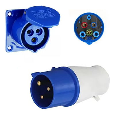 Kit Clavija Industrial Cclkc 32a 3 Pin 3pplug Hembra Macho Azul Impermeable Uso Rudo Conector Eléctrico Baja Tensión Para Generador Obra Taller Exterior Comercial | Meses sin interés