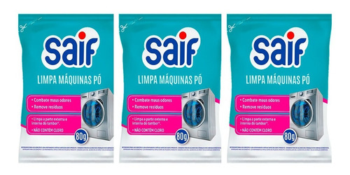 Kit De 03 Limpa Máquinas De Lavar Roupas Saif Em Pó 80g