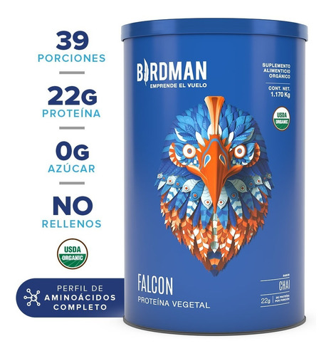 Proteína Vegetal Orgánica Falcon Protein 1.170kg Birdman Sabor Chai