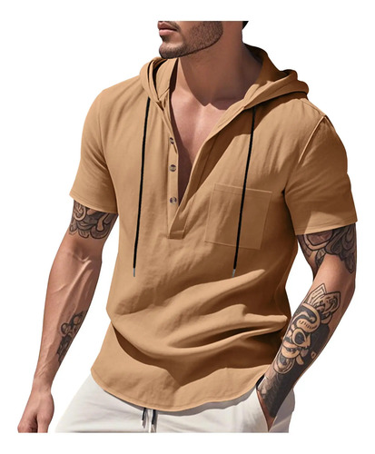 Tops De Manga Corta De Lino De Color Veraniego Para Hombre A
