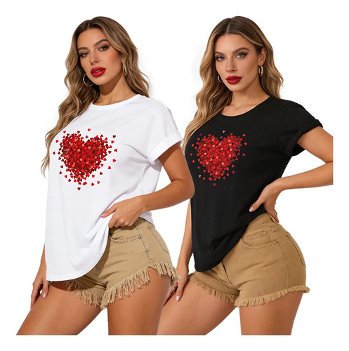 2pzs Playeras De Mujer Moda Casual Estampado Manga Corta