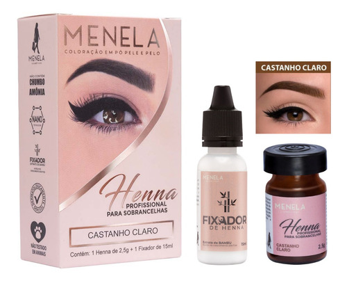 Kit Henna Para Sobrancelhas Menela 2,5g Castanho Claro