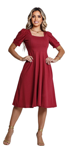 Vestido Midi Rodado Casual Moda Elegante Evangélica Luxo