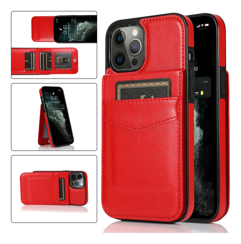 Funda Con Soporte For iPhone Wallet Card Shock Flip Leather