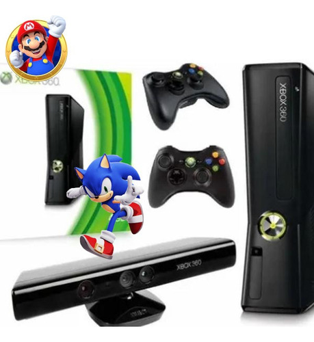 Xbox 360 Slim Ou Super Slim C/ 2 Controles + Kinect+jogo