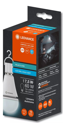 Lámpara Foco Emergencia Ledvance Luz Led 7.5w + Bateria  