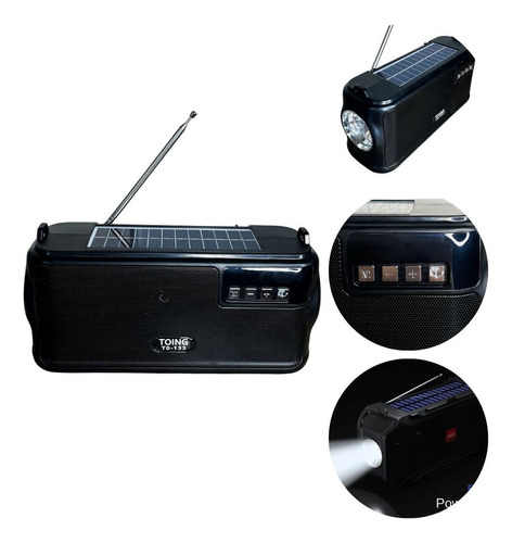 Radio Solar Bluetooth Usb Radio Linterna, Carga Automatic Color Negro