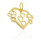 Pingente Coração Casal Menino Menina Ouro 18k 750 Cor Dourado