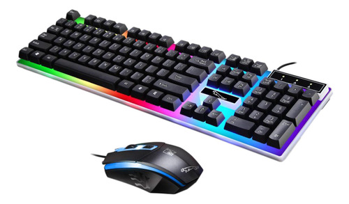 Juego De Ratón Con Cable Usb Gamer Rainbow Led Rgb Negro