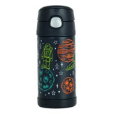 Garrafa Térmica Infantil Astronauta Preta Inox 355ml Canudo