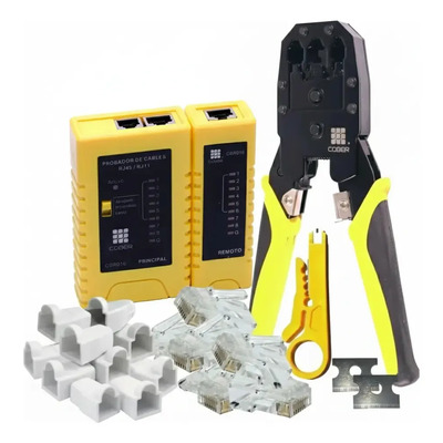 Kit Pinza Ponchadora De Cable De Red + Probador Y Conectores Para Armar Cable Rj45
