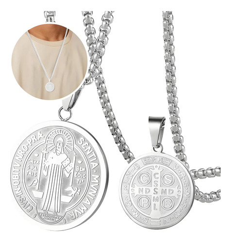 Collar Medalla San Benito Dije Cadena Acero Inoxidable