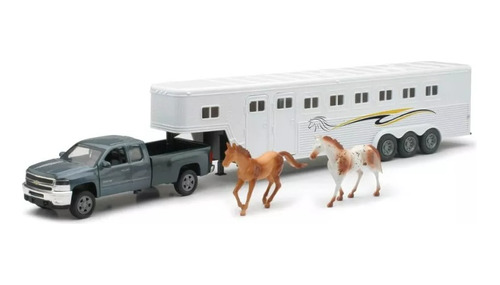 Silverado Con Remolque Y Caballos Escala 1:24 New Ray