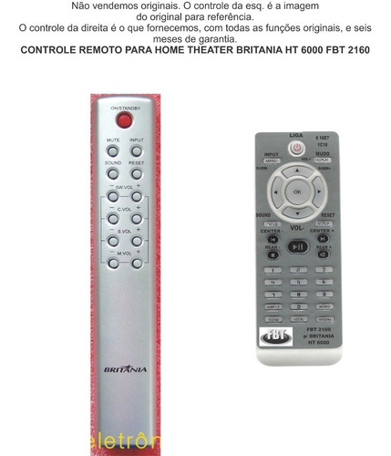 Controle Compatível Home Theater Britania Ht 6000 Fbt2160