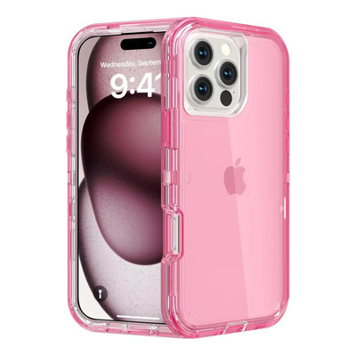 Funda Case De Uso Rudo 360 Para iPhone Transparente Antigolpes Con Marco Frontal 3 En 1 Desarmable Tpu + Pc Engrosamiento Múltiple Para Evitar Caídas Para iPhone 16 Promax Rosa Orilwoya
