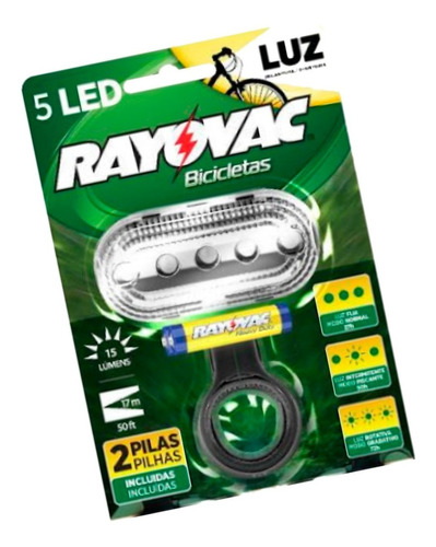 Luz Led Para Bicicleta Delantera Rayovac 5 Led Con Pilas Color Luz Blanca