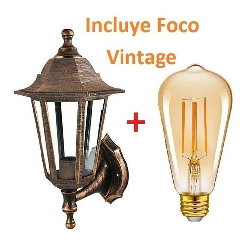 8 Pzas Farol De Pared Colonial 2 Formas + Focos Vintage