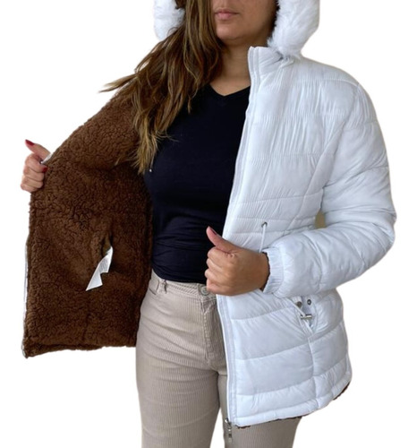 Casaco Parka Feminina Com Pelos E Capuz Removível De Inverno