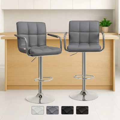 Set 2 Bancos Altos Blick Barra Giratorios Altura Ajustable Respaldo Apoyabrazos 360° Acero Ws98106 Gris | Envío gratis