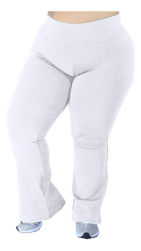 Calça Flare Branca Plus Size Cintura Alta Ótima Compressão 