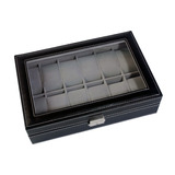 Caja Estuche Para Guardar 12 Relojes. (con Bisagra De Metal)